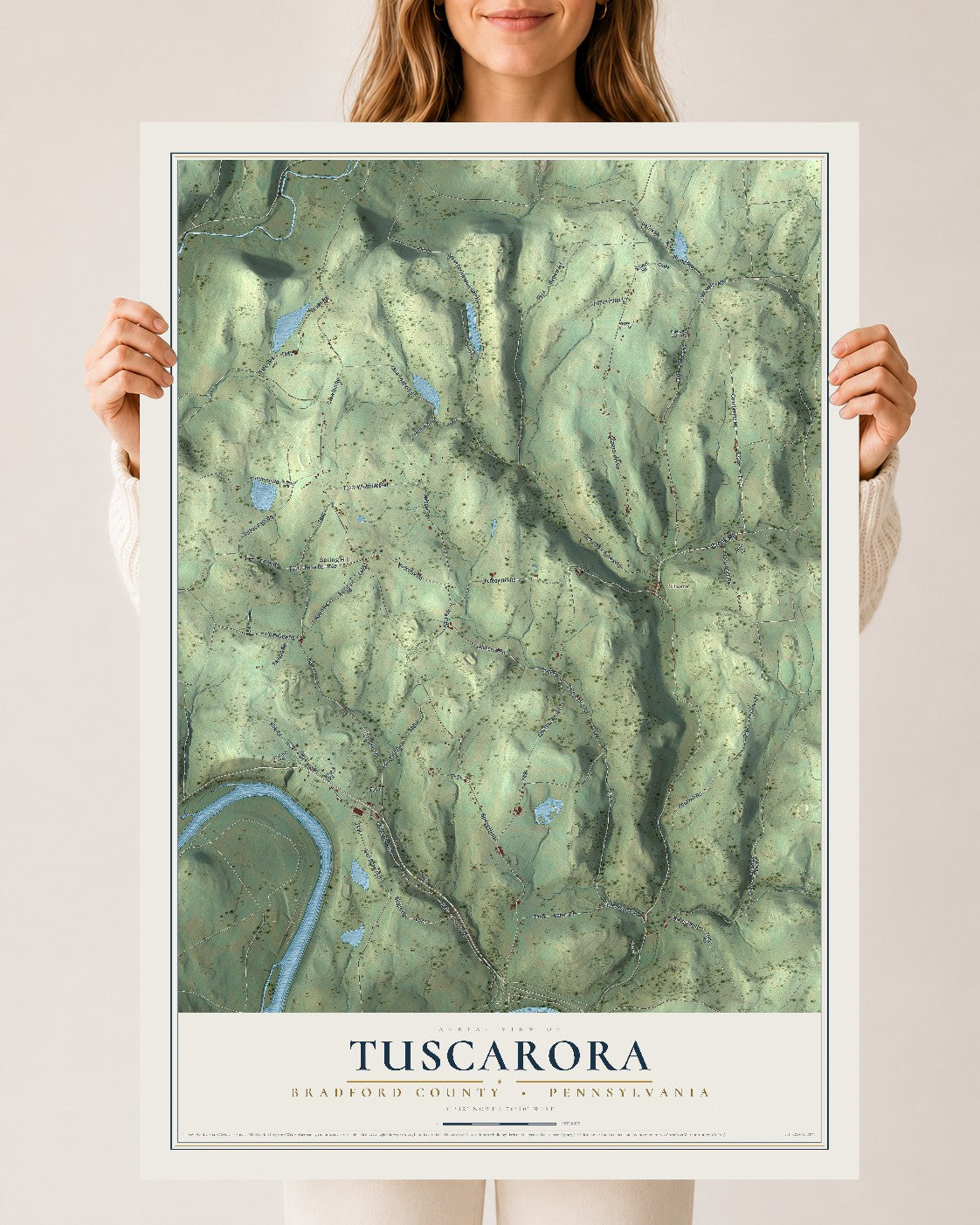 Map of Tuscarora, Bradford County, Pennsylvania, 24 x 36 inch unframed archival matte print