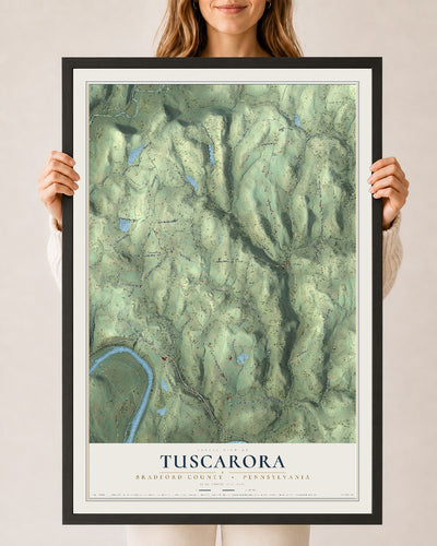 Map of Tuscarora, Bradford County, Pennsylvania, 24 x 36 inch print in a black wood frame
