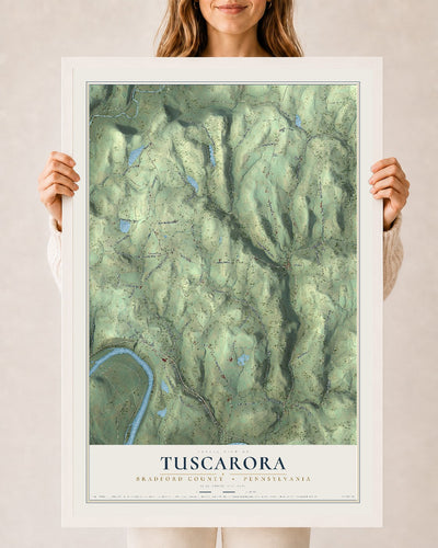 Map of Tuscarora, Bradford County, Pennsylvania, 24 x 36 inch print in a white wood frame