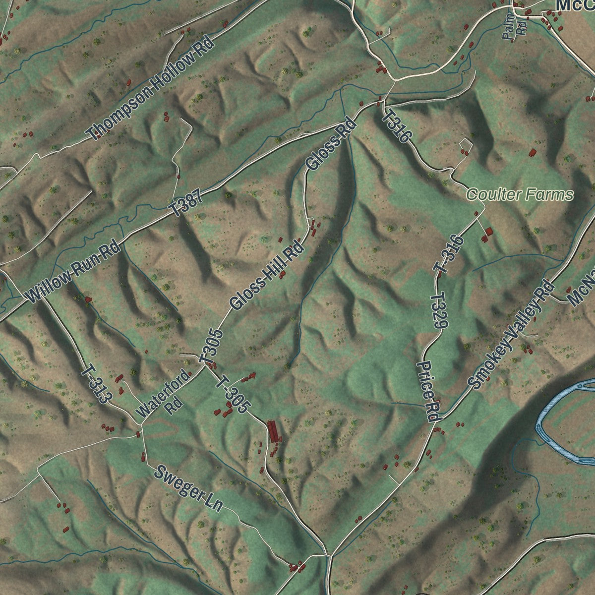Close-up of the map of Tuscarora, Juniata County, Pennsylvania print showing street and building detail