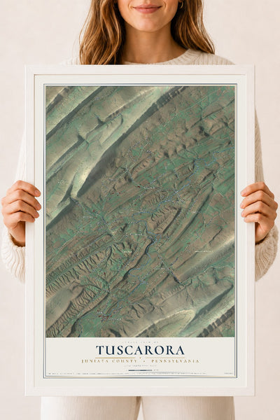 Map of Tuscarora, Juniata County, Pennsylvania, 18 x 24 inch print in a white wood frame