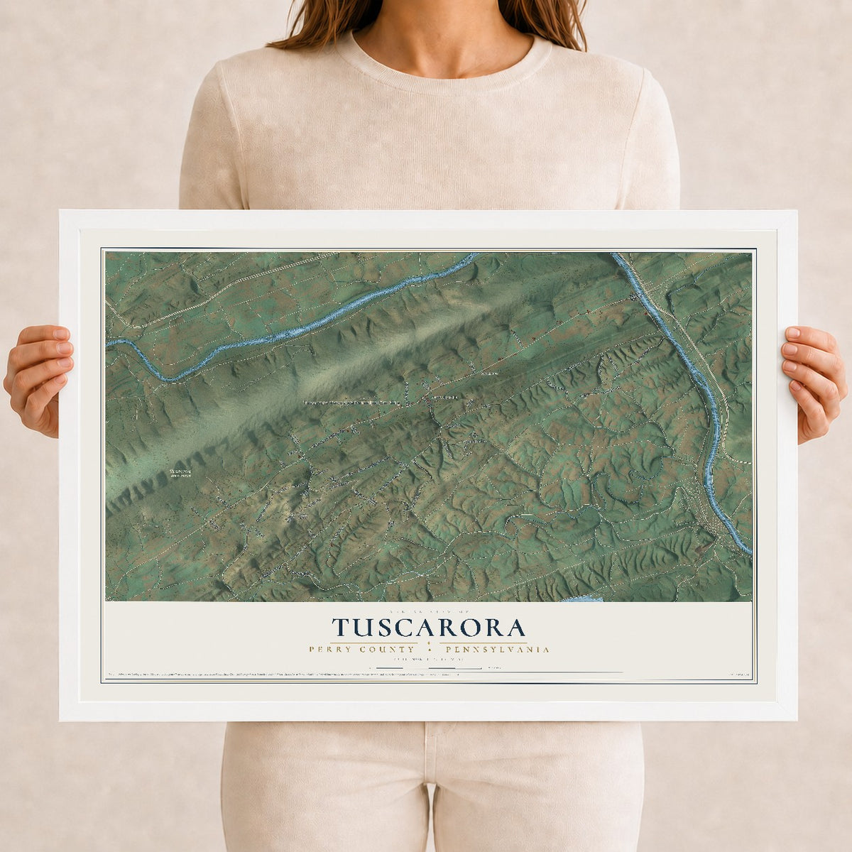 Map of Tuscarora, Perry County, Pennsylvania, 12 x 18 inch print in a white wood frame