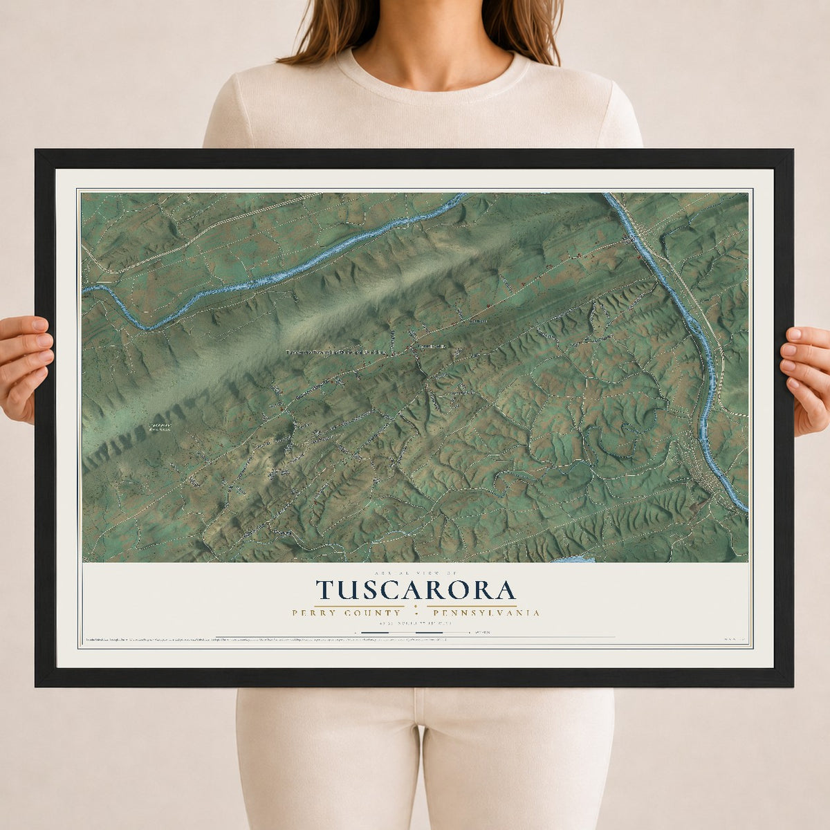 Map of Tuscarora, Perry County, Pennsylvania, 18 x 24 inch print in a black wood frame