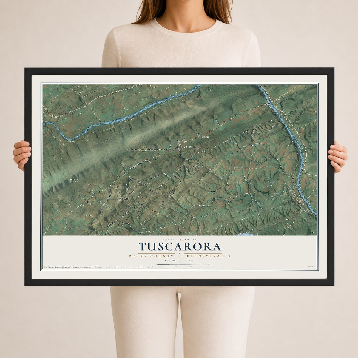Map of Tuscarora, Perry County, Pennsylvania, 24 x 36 inch print in a black wood frame