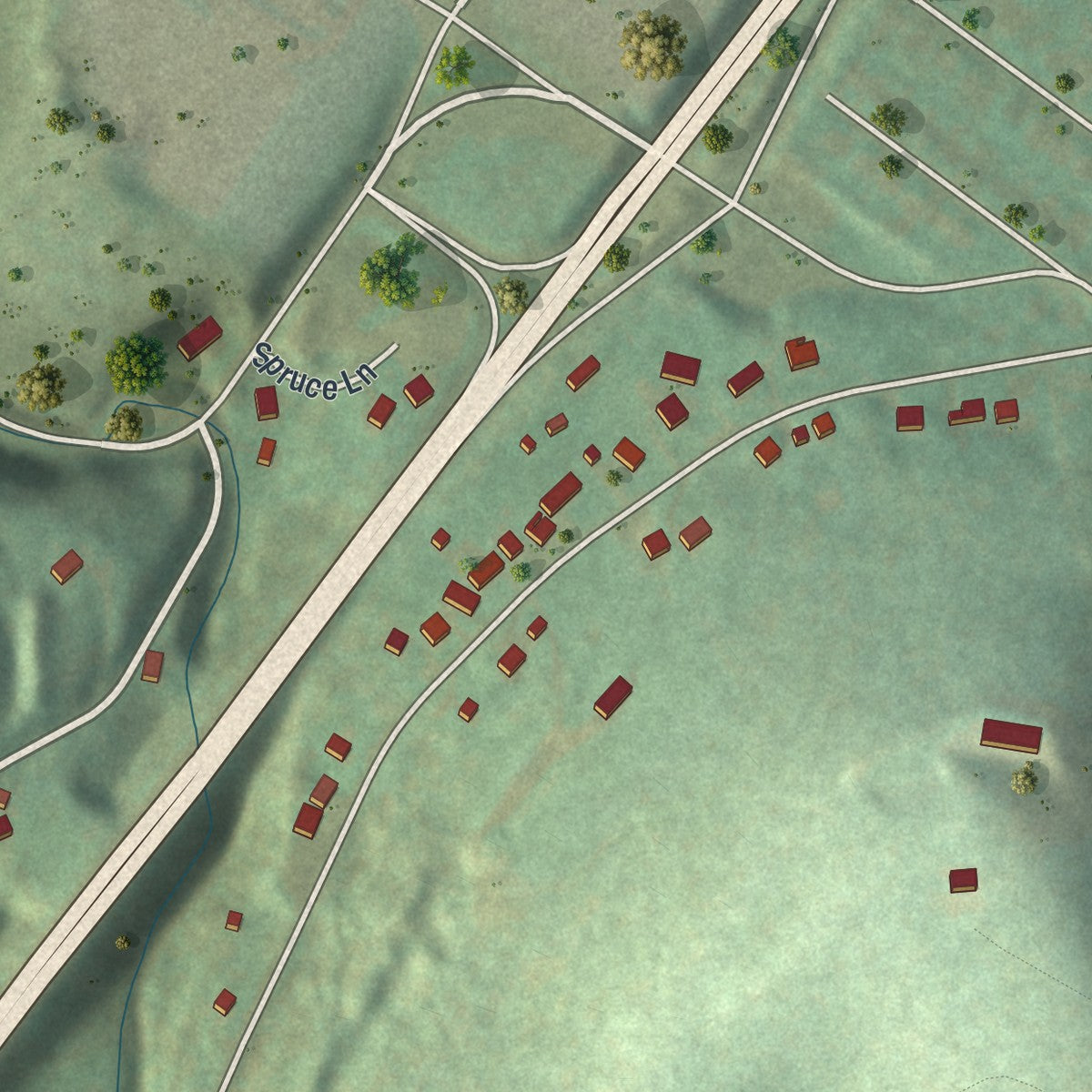 Second close-up of the map of Twilight, Pennsylvania print showing more streets and buildings
