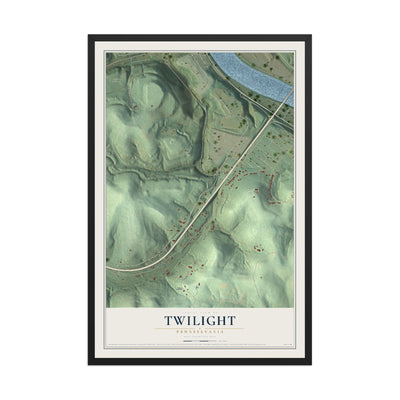 Map of Twilight, Pennsylvania, 12 x 18 inch print in a black wood frame