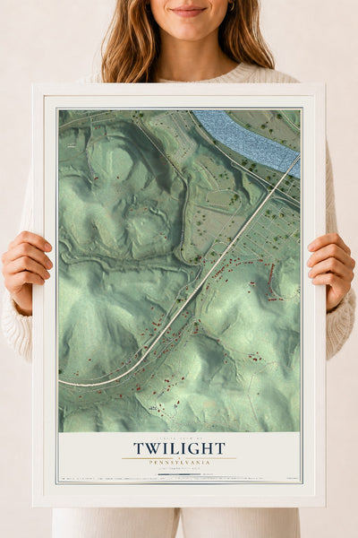 Map of Twilight, Pennsylvania, 18 x 24 inch print in a white wood frame