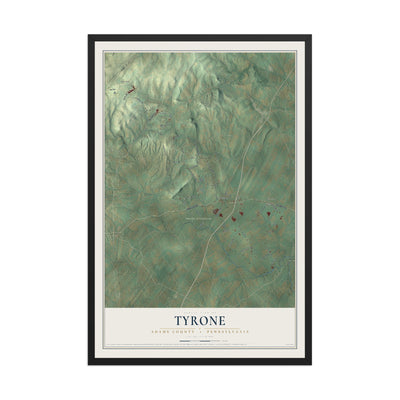 Map of Tyrone, Adams County, Pennsylvania, 12 x 18 inch print in a black wood frame