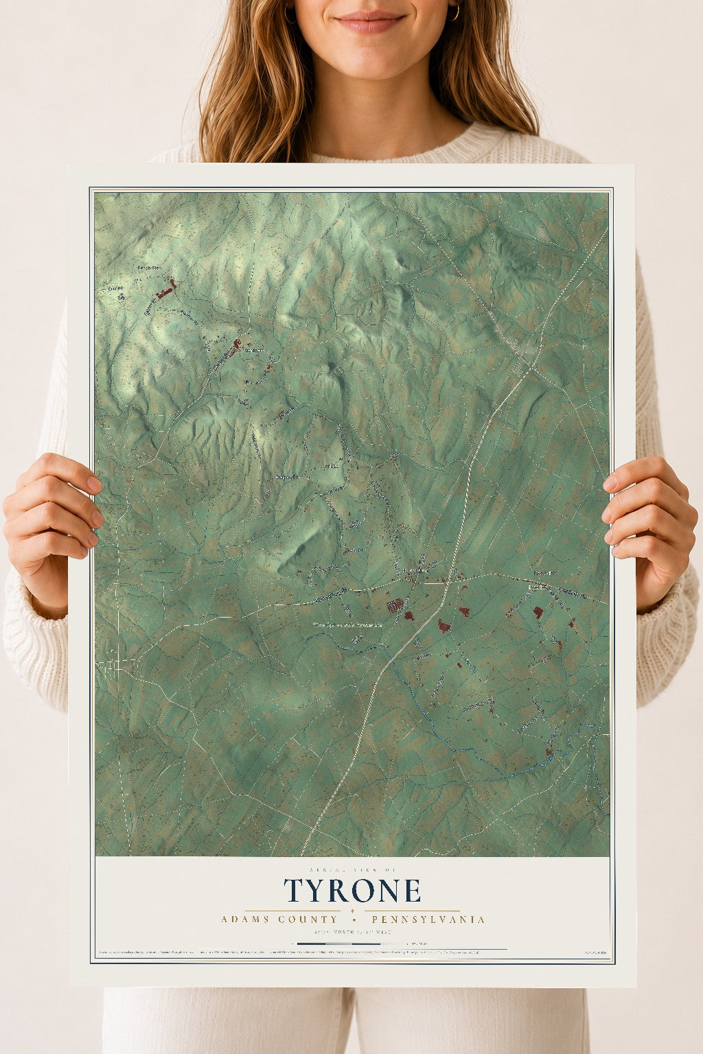 Map of Tyrone, Adams County, Pennsylvania, 18 x 24 inch unframed archival matte print