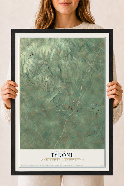 Map of Tyrone, Adams County, Pennsylvania, 18 x 24 inch print in a black wood frame