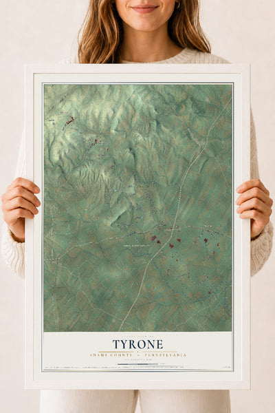 Map of Tyrone, Adams County, Pennsylvania, 18 x 24 inch print in a white wood frame