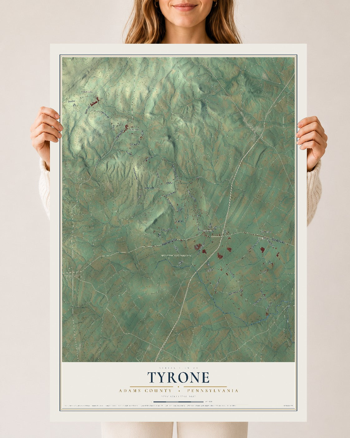 Map of Tyrone, Adams County, Pennsylvania, 24 x 36 inch unframed archival matte print