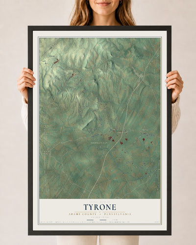 Map of Tyrone, Adams County, Pennsylvania, 24 x 36 inch print in a black wood frame