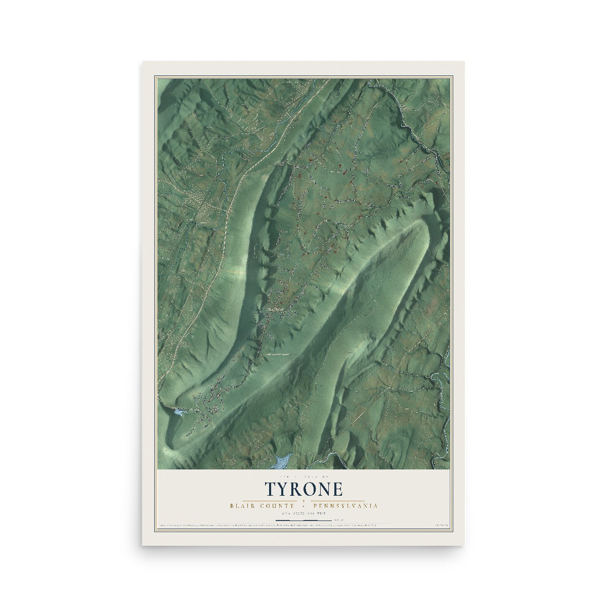 Map of Tyrone, Blair County, Pennsylvania, 12 x 18 inch unframed archival matte print