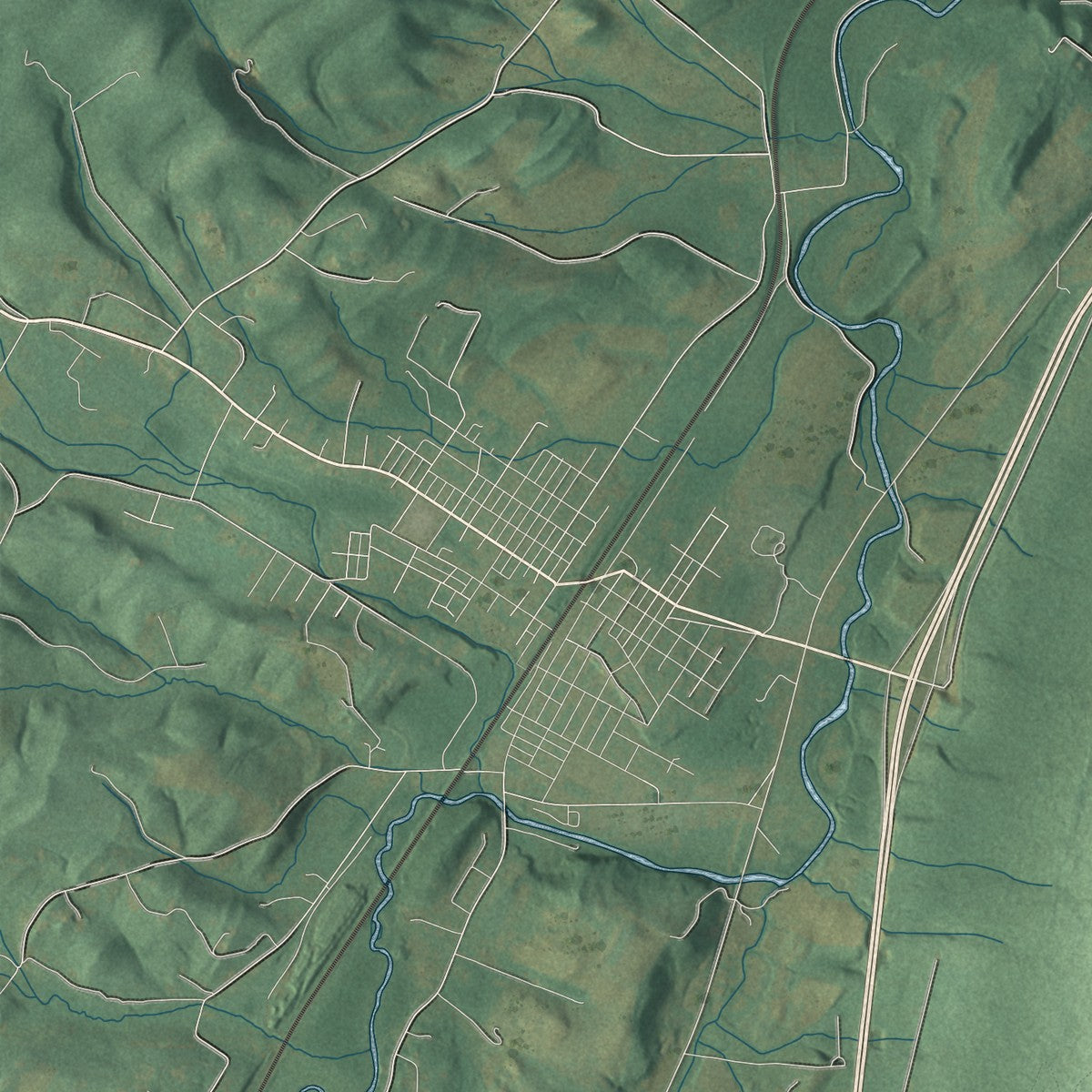 Close-up of the map of Tyrone, Blair County, Pennsylvania print showing street and building detail