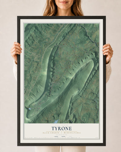Map of Tyrone, Blair County, Pennsylvania, 24 x 36 inch print in a black wood frame