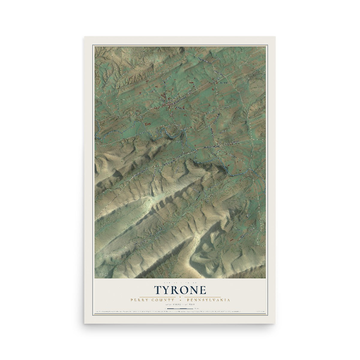 Map of Tyrone, Perry County, Pennsylvania, 12 x 18 inch unframed archival matte print