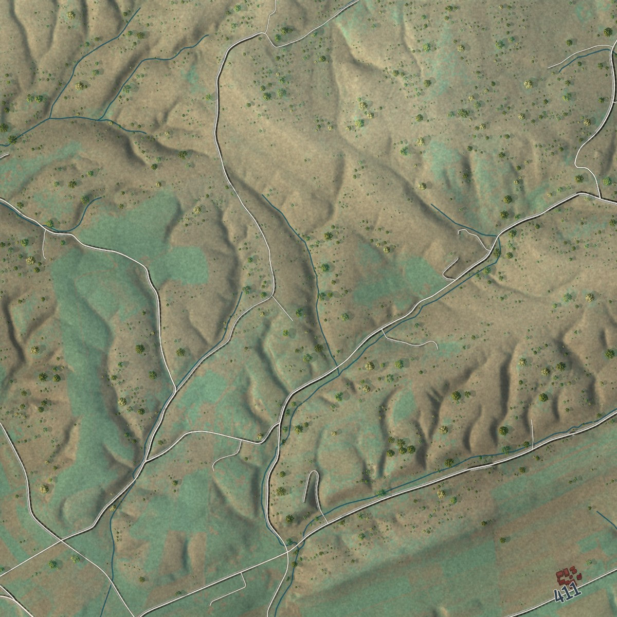 Close-up of the map of Tyrone, Perry County, Pennsylvania print showing street and building detail