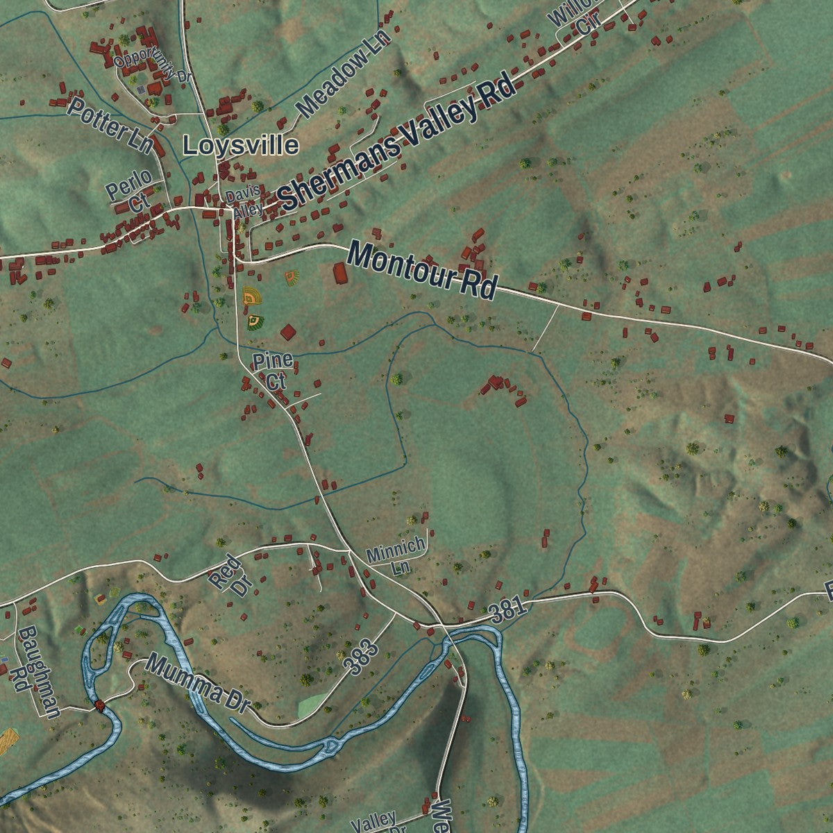 Second close-up of the map of Tyrone, Perry County, Pennsylvania print showing more streets and buildings
