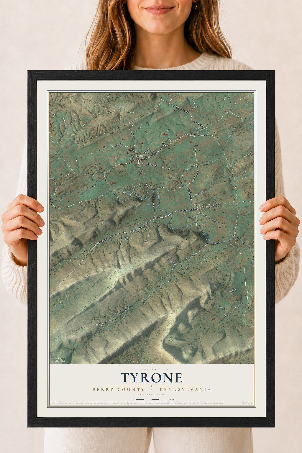 Map of Tyrone, Perry County, Pennsylvania, 18 x 24 inch print in a black wood frame