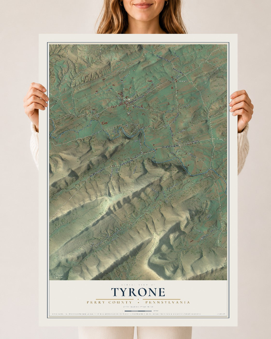 Map of Tyrone, Perry County, Pennsylvania, 24 x 36 inch unframed archival matte print