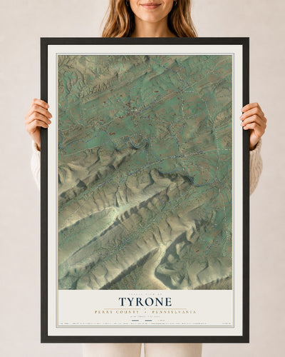 Map of Tyrone, Perry County, Pennsylvania, 24 x 36 inch print in a black wood frame