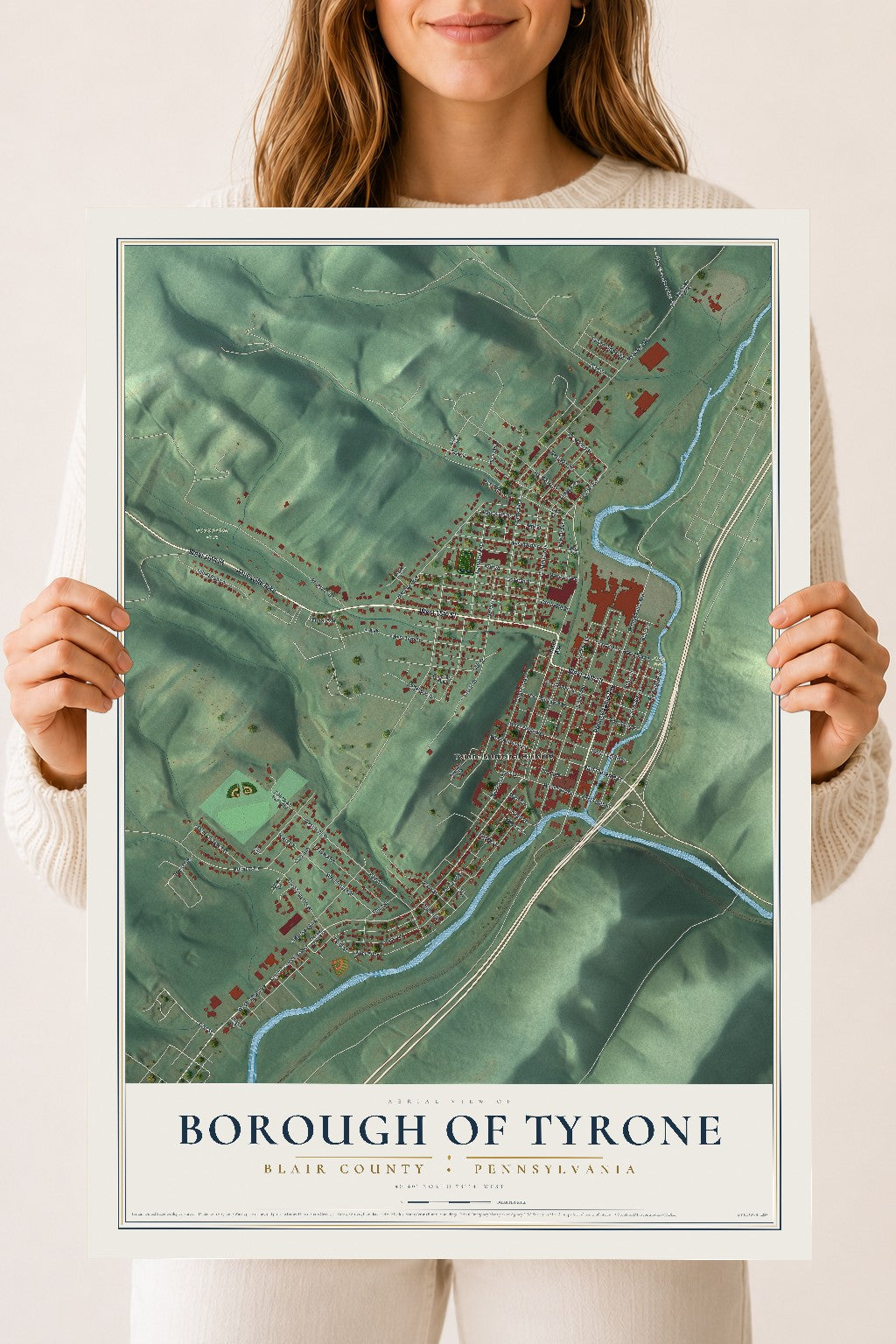 Map of the Borough of Tyrone, Blair County, Pennsylvania, 18 x 24 inch unframed archival matte print