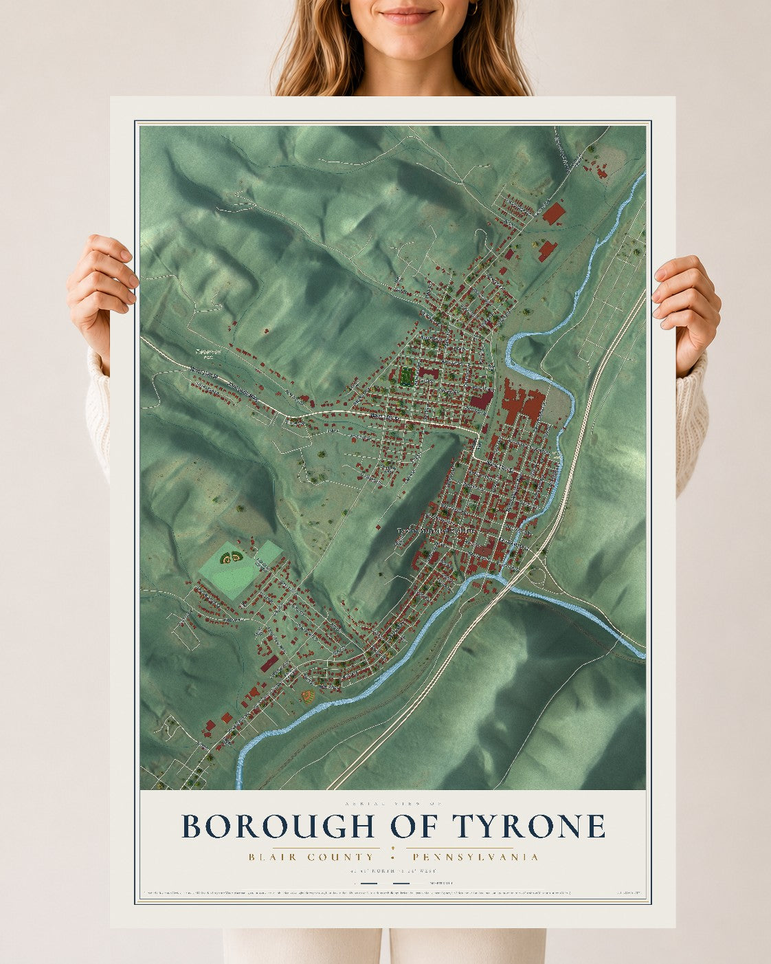Map of the Borough of Tyrone, Blair County, Pennsylvania, 24 x 36 inch unframed archival matte print