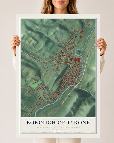 Map of the Borough of Tyrone, Blair County, Pennsylvania, 24 x 36 inch unframed archival matte print