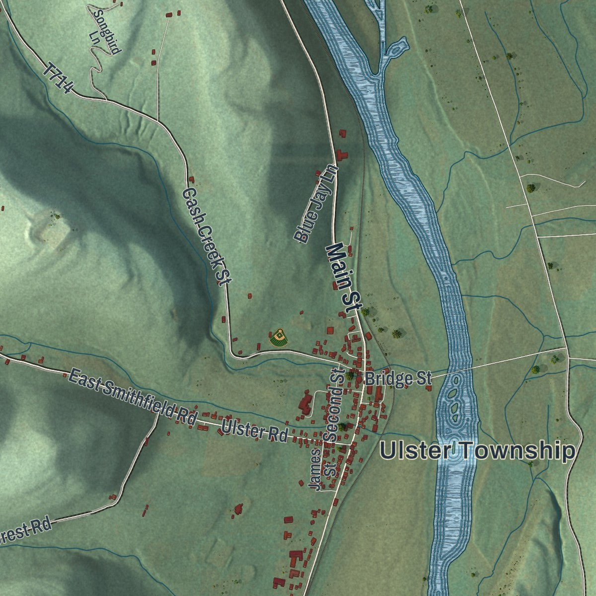 Second close-up of the map of Ulster, Pennsylvania print showing more streets and buildings