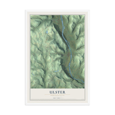Map of Ulster, Pennsylvania, 12 x 18 inch print in a white wood frame