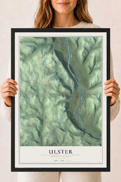 Map of Ulster, Pennsylvania, 18 x 24 inch print in a black wood frame
