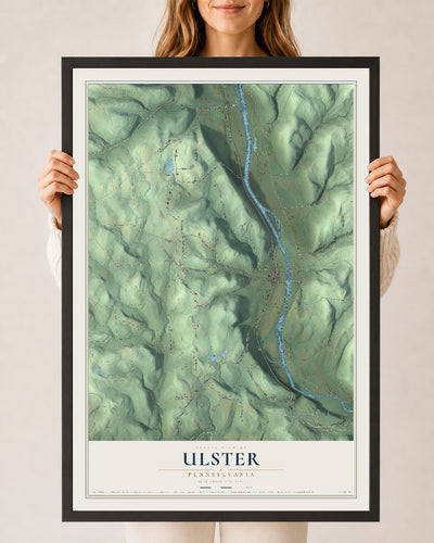 Map of Ulster, Pennsylvania, 24 x 36 inch print in a black wood frame