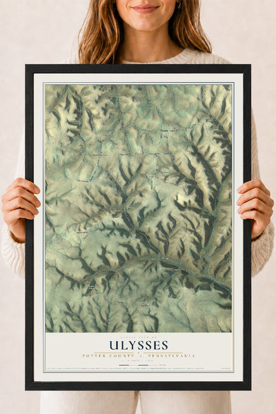 Map of Ulysses, Potter County, Pennsylvania, 18 x 24 inch print in a black wood frame
