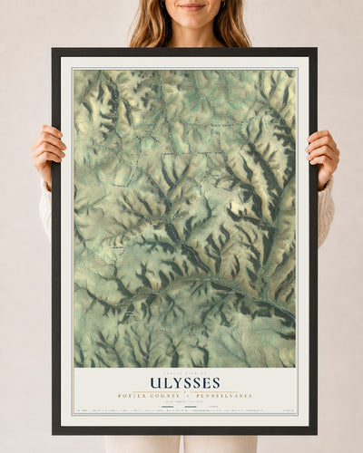 Map of Ulysses, Potter County, Pennsylvania, 24 x 36 inch print in a black wood frame