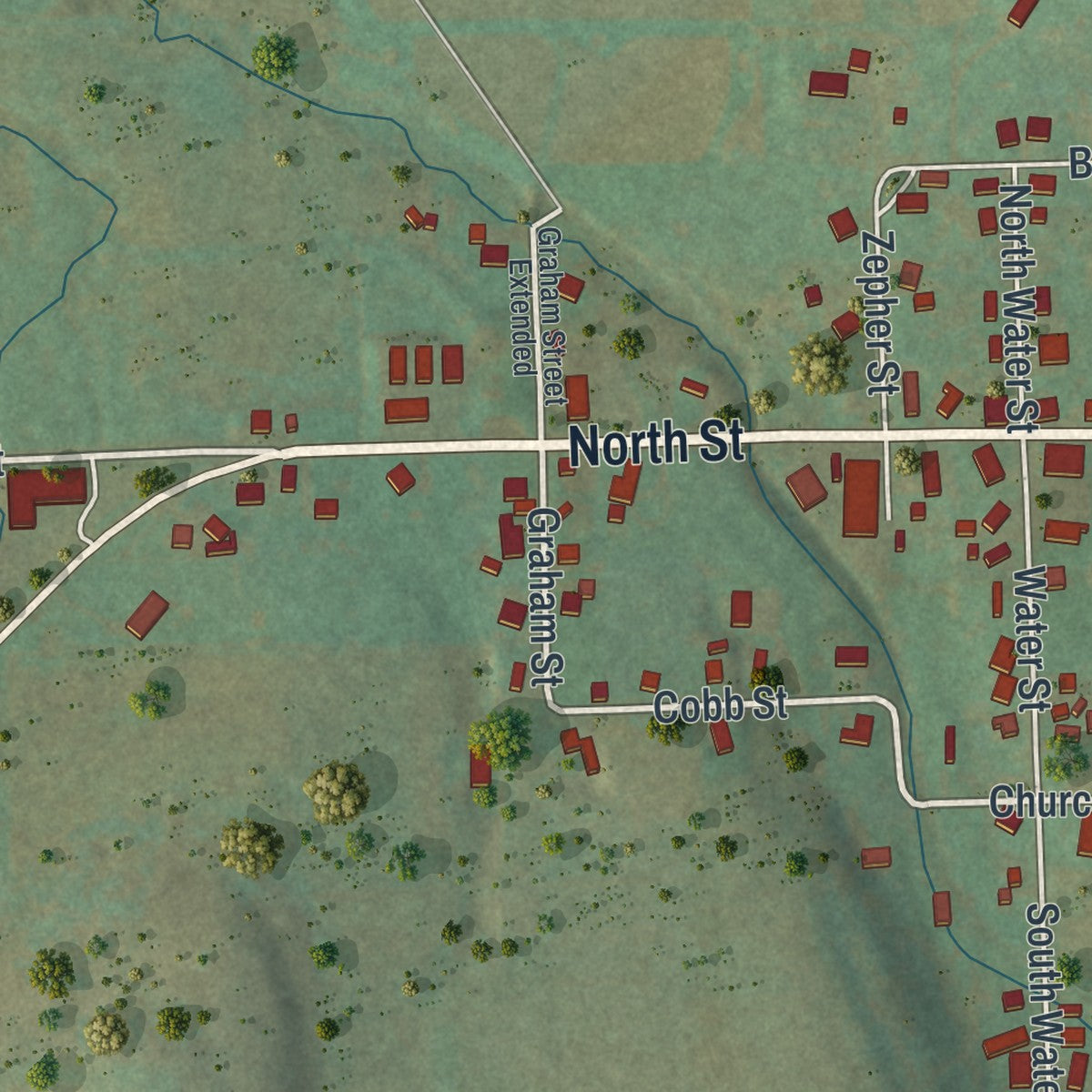 Close-up of the map of the Borough of Ulysses, Potter County, Pennsylvania print showing street and building detail
