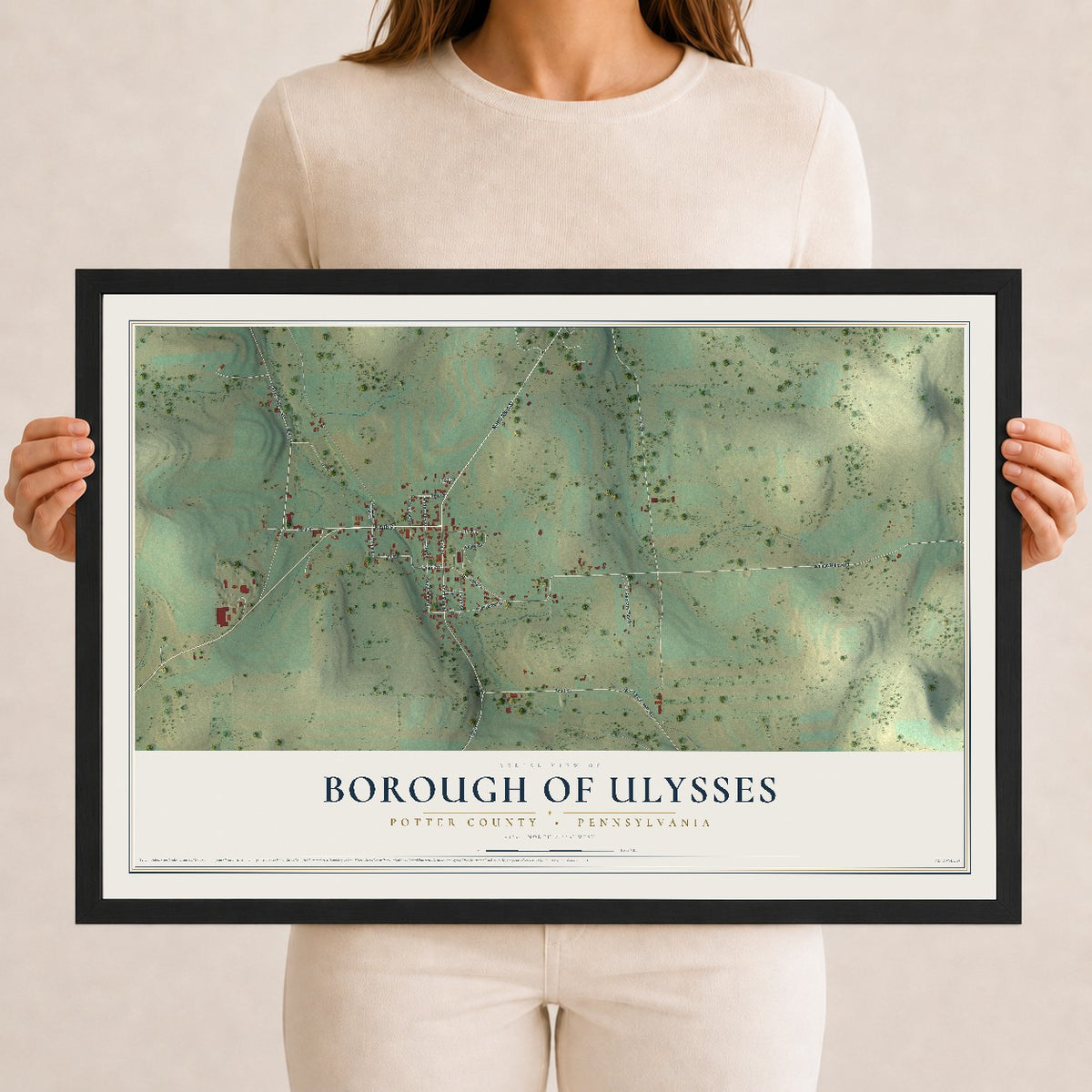 Map of the Borough of Ulysses, Potter County, Pennsylvania, 12 x 18 inch print in a black wood frame