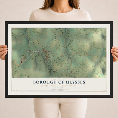 Map of the Borough of Ulysses, Potter County, Pennsylvania, 18 x 24 inch print in a black wood frame