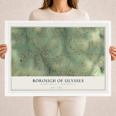 Map of the Borough of Ulysses, Potter County, Pennsylvania, 18 x 24 inch print in a white wood frame