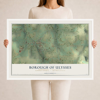 Map of the Borough of Ulysses, Potter County, Pennsylvania, 24 x 36 inch print in a white wood frame