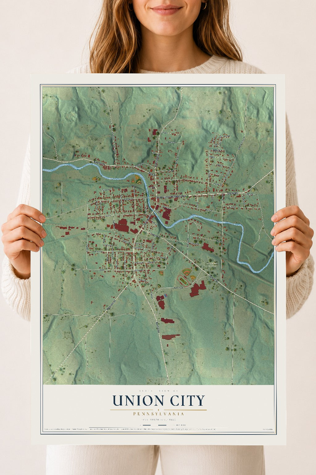 Map of Union City, Pennsylvania, 18 x 24 inch unframed archival matte print