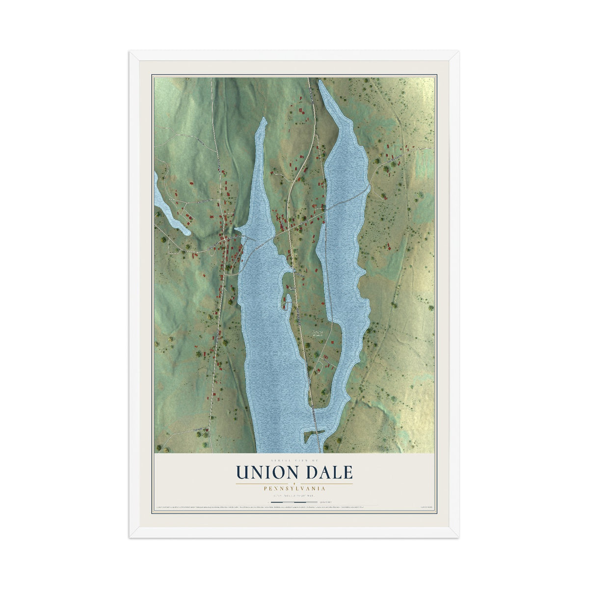 Map of Union Dale, Pennsylvania, 12 x 18 inch print in a white wood frame