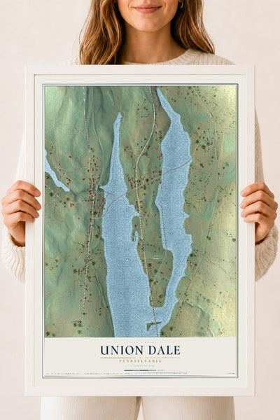 Map of Union Dale, Pennsylvania, 18 x 24 inch print in a white wood frame