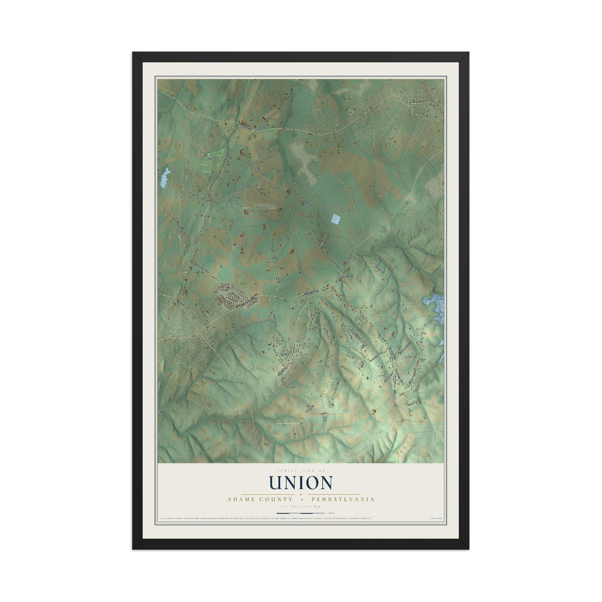 Map of Union, Adams County, Pennsylvania, 12 x 18 inch print in a black wood frame