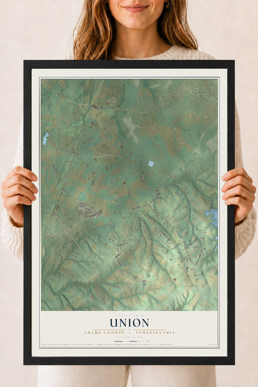 Map of Union, Adams County, Pennsylvania, 18 x 24 inch print in a black wood frame