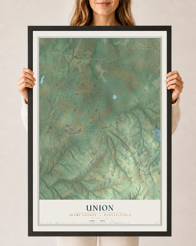 Map of Union, Adams County, Pennsylvania, 24 x 36 inch print in a black wood frame