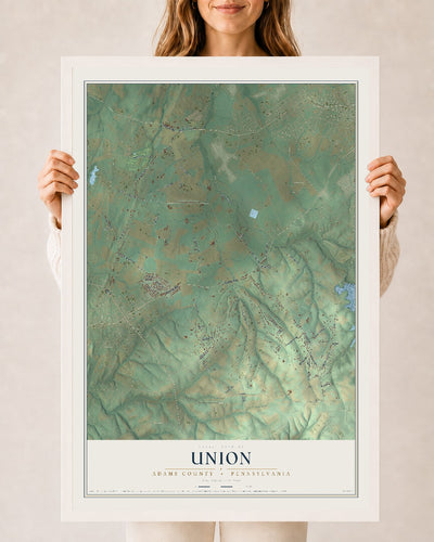 Map of Union, Adams County, Pennsylvania, 24 x 36 inch print in a white wood frame
