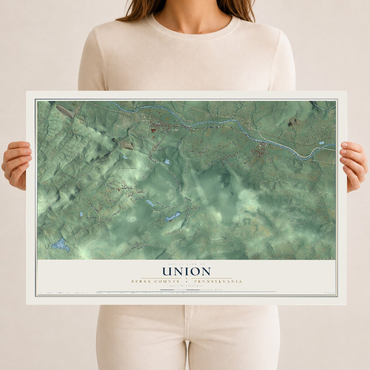 Map of Union, Berks County, Pennsylvania, 12 x 18 inch unframed archival matte print