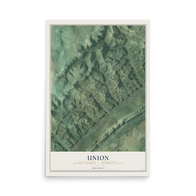 Map of Union, Centre County, Pennsylvania, 12 x 18 inch unframed archival matte print