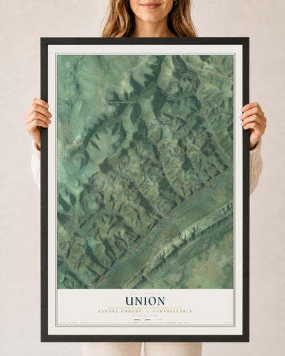 Map of Union, Centre County, Pennsylvania, 24 x 36 inch print in a black wood frame